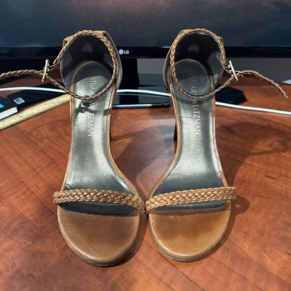 Stuart Weitzman Brown/Cognac Braided Straps Heels Round Size 6 - Picture 8 of 8